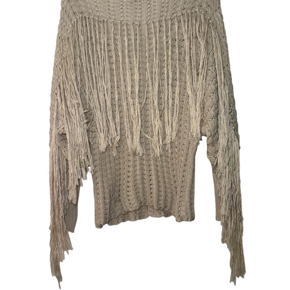 Petal Dew Tassled Braided Knit Sweater with Fringe Size S